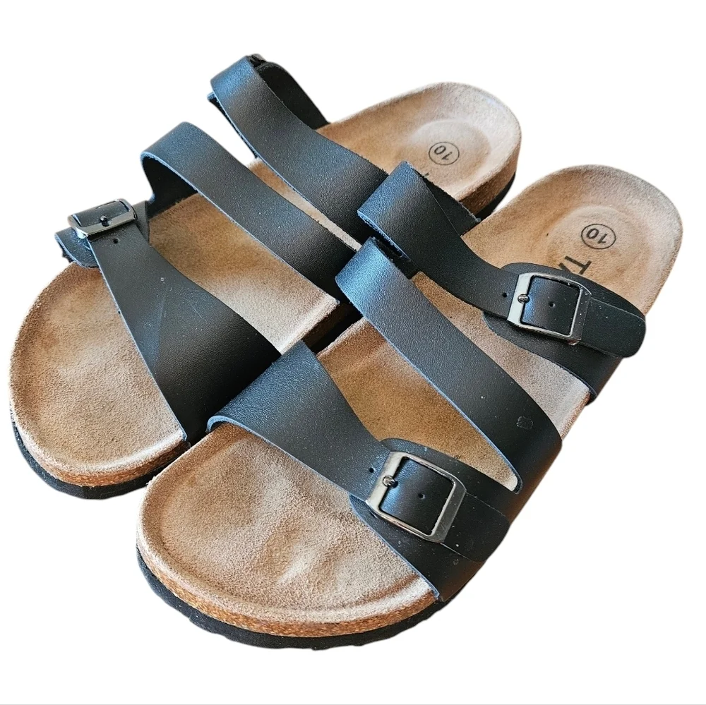 Taxi Women's Leonora Leather Buckle Strappy Black Casual Sandals Slip-on Size 10 - Picture 4 of 10